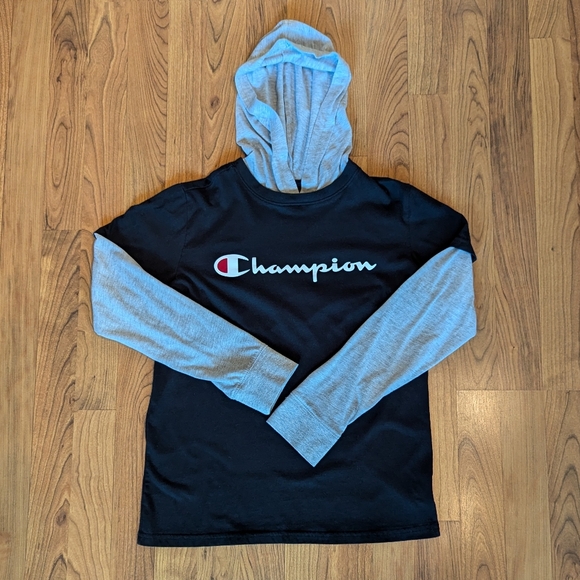 Champion Other - Boys Champion Lightweight Hoodie in Black and Gray, Size L (10-12)